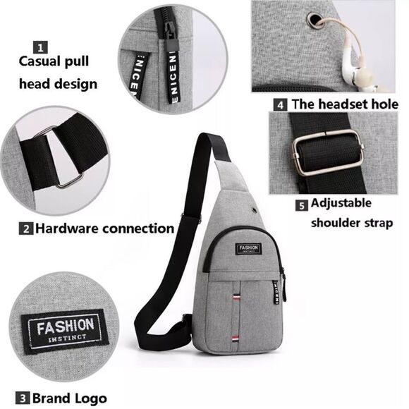 Gray Chest Crossbody Shoulder Sling Bag - Picture 6 of 10